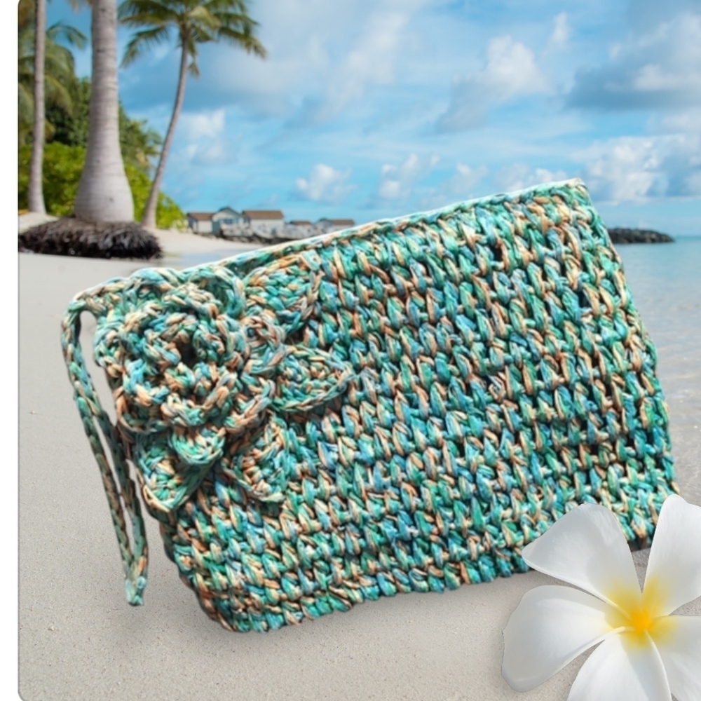 Capelli Teal Raffia Wristlet